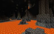 An image of a lake of lava in the depths of Minecraft's Overworld. (Image via Minecraft)